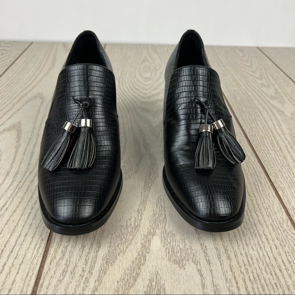 Jeffery Campbell Torbett Heeled Tassel Loafers 8 Black Croc Embossed $168 - Picture 3 of 10